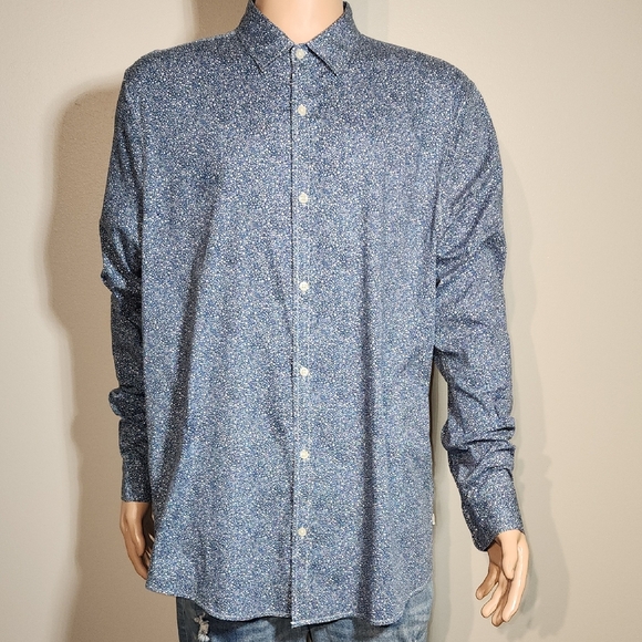 Men's Blue Patterned Casual Button Down Shirt - Picture 1 of 7